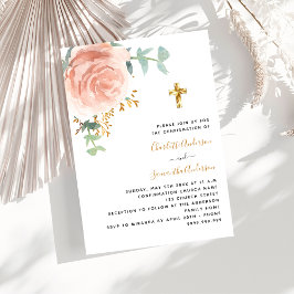 Invitación Chicas mellizos de confirmación rosa cruz floral d