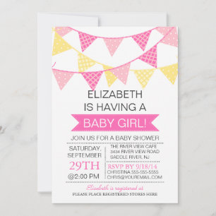 Invitación Chicas modernos de Bunting rosado Baby Shower
