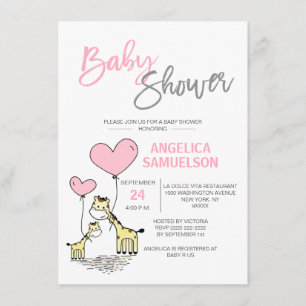 Invitación Chicas modernos de jirafa rosada en Baby Shower