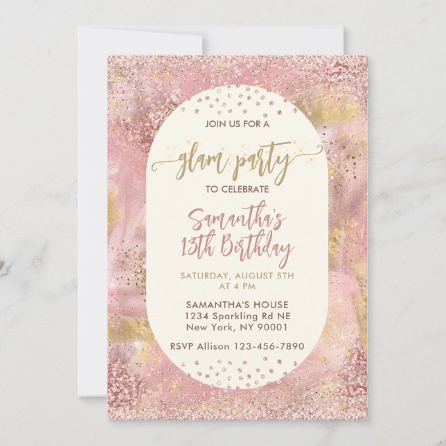 Invitación Chicas modernos Glam Spa Fiesta Faux Rosa Gold Pur (Anverso)