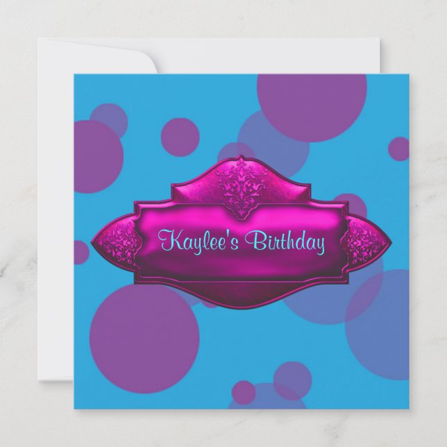 Invitación Chicas morados de burbujas Verde azuladas Fiesta d (Anverso)