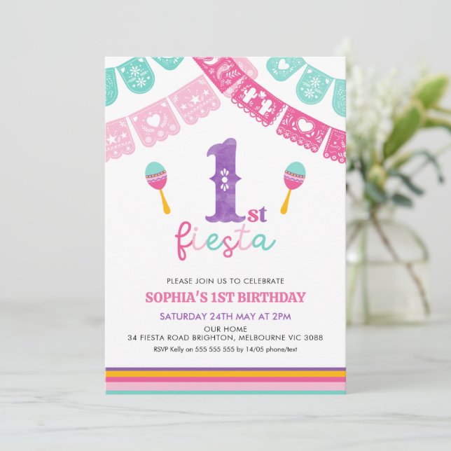 Invitación Chicas multicolores modernos Fiesta Primer cumplea (Anverso de pie)
