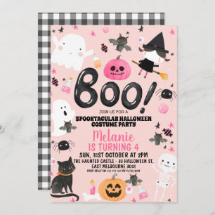Invitación Chicas Naranja Rosa Boo Negro Halloween Cumpleaños