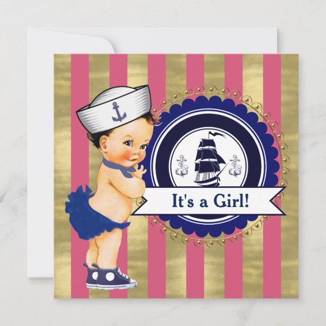 Invitación Chicas Nautical Baby Shower (Anverso)