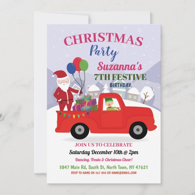 Invitación Chicas navidades Cumpleaños fiesta Fiesta Santa (Anverso)