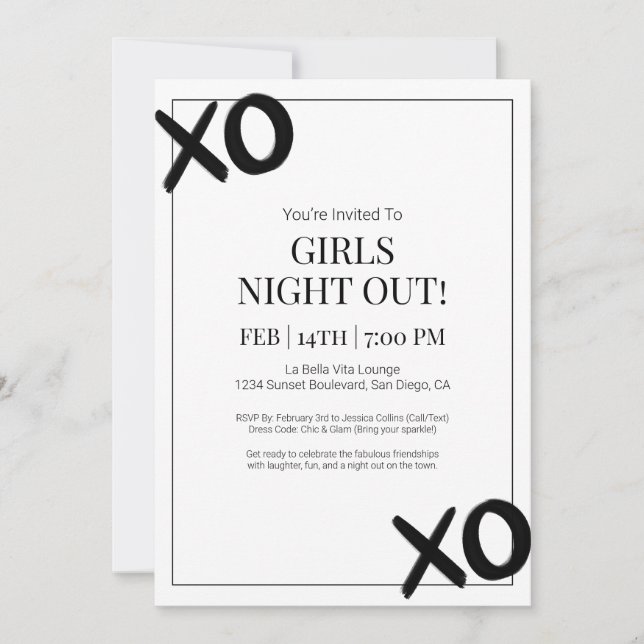 Invitación Chicas negros de XOXO Noche afuera amigos Fiesta d (Anverso)