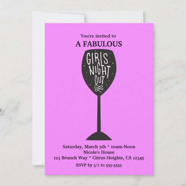 Invitación CHICAS NOCHE FUERA Vidrio CUALQUIER Fiesta DE COLO (Anverso)