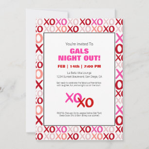Invitación Chicas Noche Fuera XOXO Fiesta De Día De Galentina