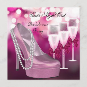 Invitación Chicas Noche Fuera Zapatos Rosados Hola Champagne