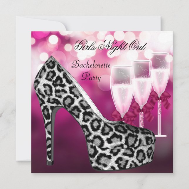 Invitación Chicas Noche Fuera Zapatos Rosados Hola Champagne (Anverso)
