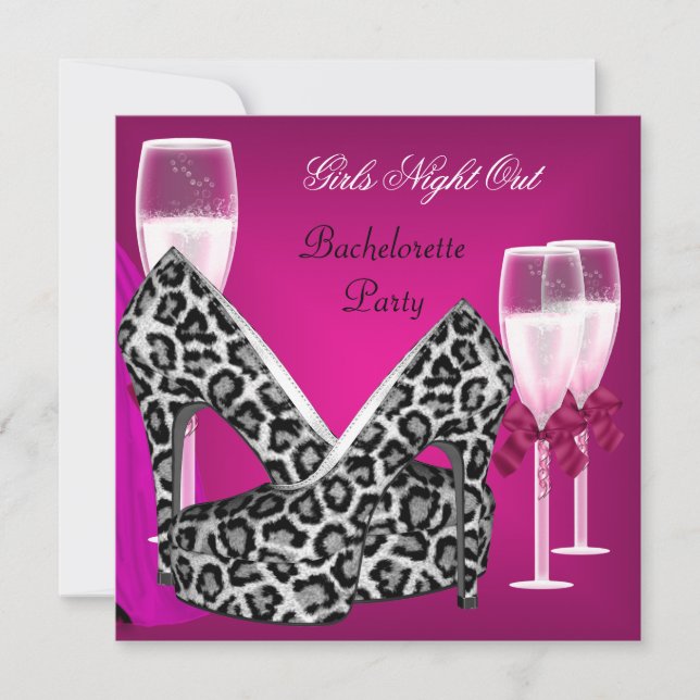 Invitación Chicas Noche Fuera Zapatos Rosados Hola Champán 3 (Anverso)