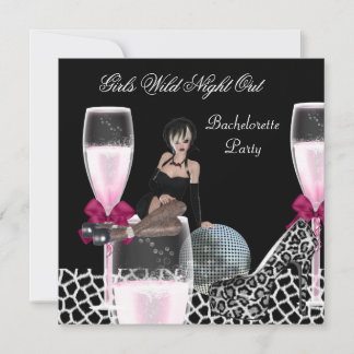 Invitación Chicas Noche Salvaje Zapatos Rosas Champán