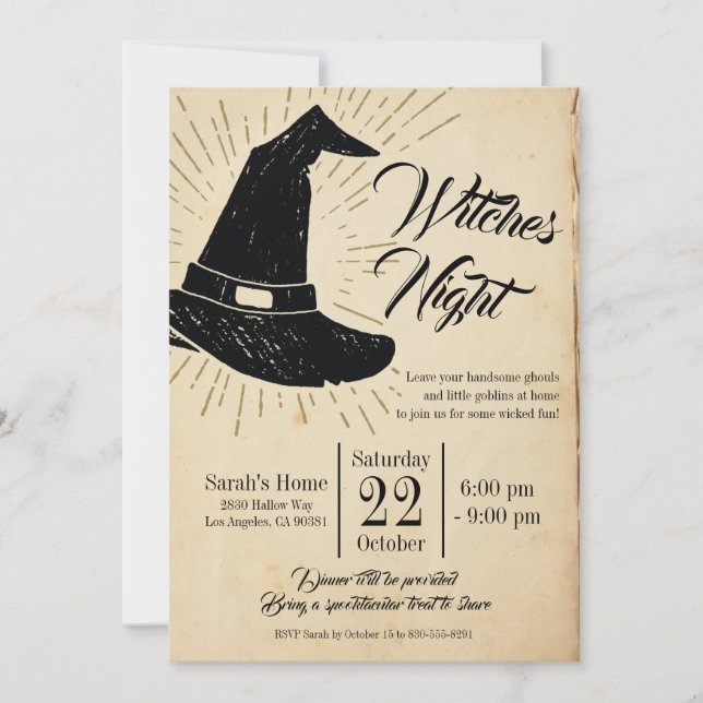 Invitación Chicas nocturnos de brujas en fiesta de Halloween (Anverso)