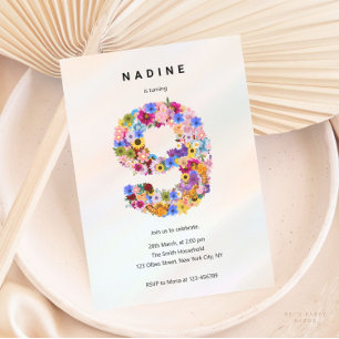 Invitación Chicas Noveno Cumpleaños Noveno Fiesta Floral