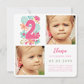 Invitación Chicas número 2.ª foto del año de cumpleaños