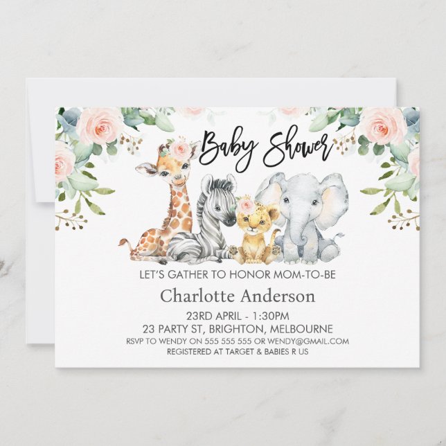 Invitación Chicas Paisaje Safari Animales Baby Shower (Anverso)