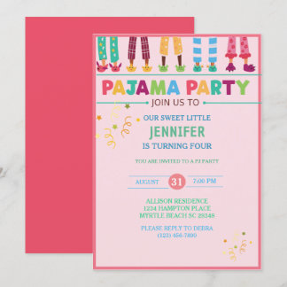 Invitación Chicas Pajama Sleepover Partido del Cumpleaños