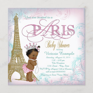 Invitación Chicas París Baby Shower Perlas Verde azuladas Oro