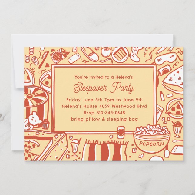 Invitación Chicas Partido del Cumpleaños de la Sleepover Roja (Anverso)