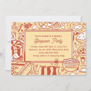 Invitación Chicas Partido del Cumpleaños de la Sleepover Roja