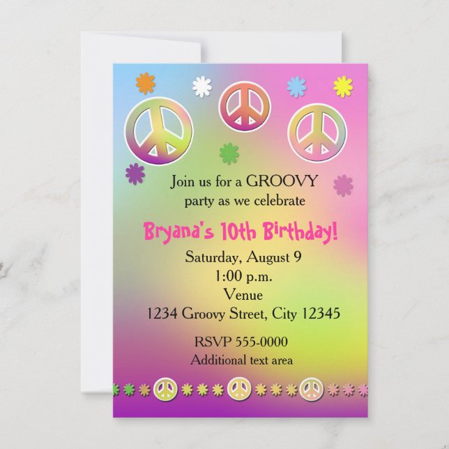 Invitación Chicas Pastel Tie Dye Groovy Fiesta de Cumpleaños (Anverso)