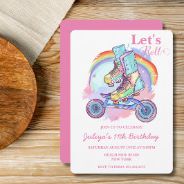 Invitación Chicas Patinan Patinaje Patinaje Rosado Fiesta de 
