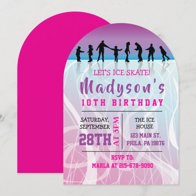 Invitación Chicas Patinar sobre hielo Patinaje de cumpleaños  (Anverso / Reverso)