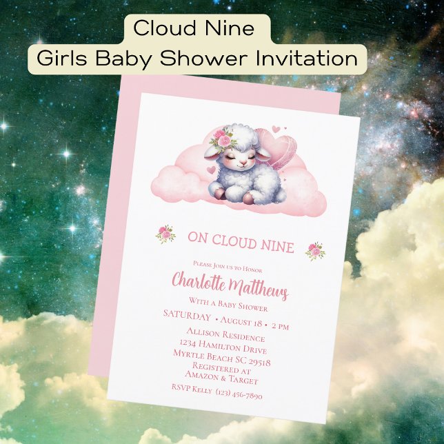 Invitación Chicas pequeños Baby Lamb Nube Nueve Nueve Baby Sh (Subido por el creador)