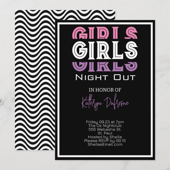 Invitación Chicas personalizados de noche (Anverso / Reverso)