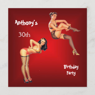 Invitación chicas pin-up rojas fiesta de cumpleaño