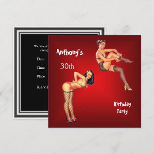 Invitación Chicas Pin-up Rojo Fiesta de Cumpleaños