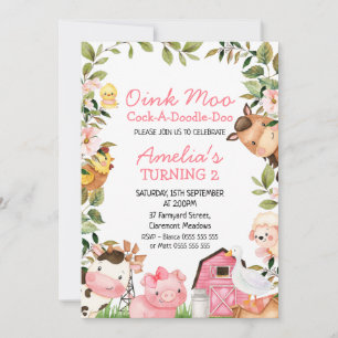 Invitación Chicas Pink Barn Farm Duck Foliage Cumpleaños
