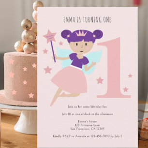Invitación Chicas Pink Fairy Ballerina Primera Fiesta de cump