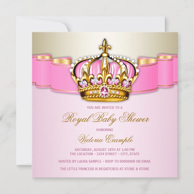 Invitación Chicas Pink Gold Royal Baby Shower (Anverso)