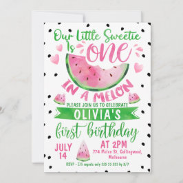 Invitación Chicas Pink Green Uno En Melón Primer Cumpleaños