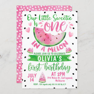 Invitación Chicas Pink Green Uno En Melón Primer Cumpleaños