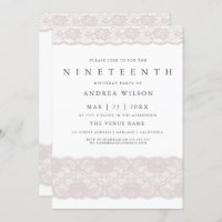 Chicas Pink Lace 19th cumpleaños Party Invite