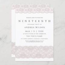 Chicas Pink Lace 19th cumpleaños Party Invite