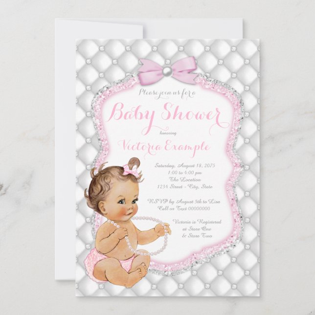 Invitación Chicas Pink Pearl Baby Shower (Anverso)