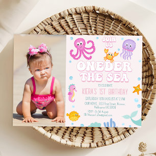 Invitación Chicas Pink Photo Oneder the Sea Primer Cumpleaños