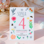 Invitación Chicas Pink Spring Floral Bee Kids Cumpleaños<br><div class="desc">Este diseño de invitación al cumpleaños de niños adorables y niñas presenta un diseño floral, con flores, abejas y productos botánicos, y un patrón de primavera a juego en la parte de atrás. La invitación puede ser personalizada con toda la información que necesite para el fiesta de su hijo en...</div>