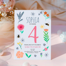 Chicas Pink Spring Floral Bee Kids Cumpleaños