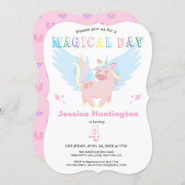 Invitación Chicas Pink Unicorn Magical Day Party