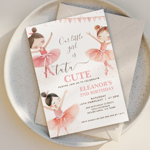 Invitación Chicas Pink White Tutu Ballerina Segundo Cumpleaño