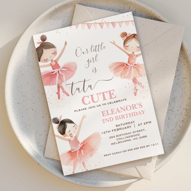 Invitación Chicas Pink White Tutu Ballerina Segundo Cumpleaño (Tutu Cute 2nd Birthday Invitation Template Ballerina Birthday Invitation Ballet Second Birthday
)