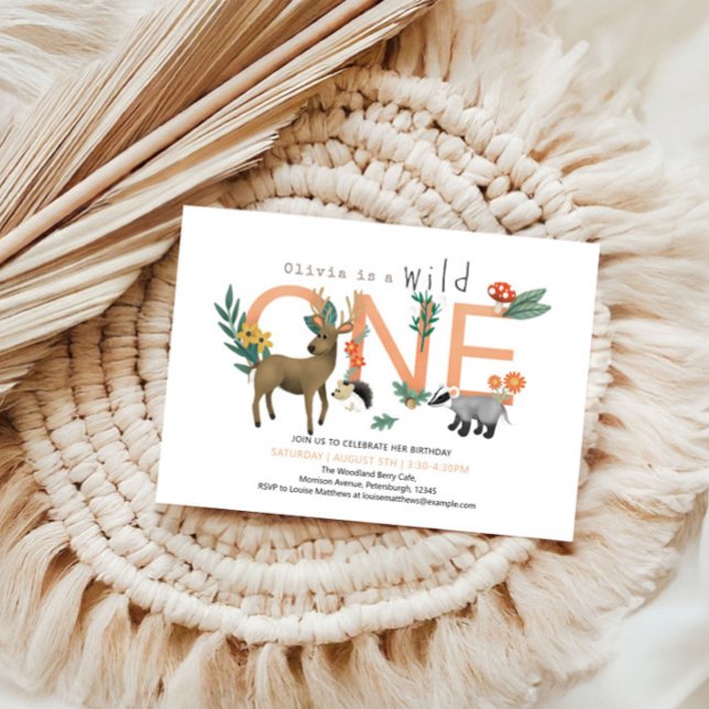 Invitación Chicas Pink Wild One Woodland Animals 1er cumpleañ (Subido por el creador)