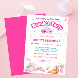 Invitación Chicas PJ Slumber 8Cumpleaños Sleepover Fiesta