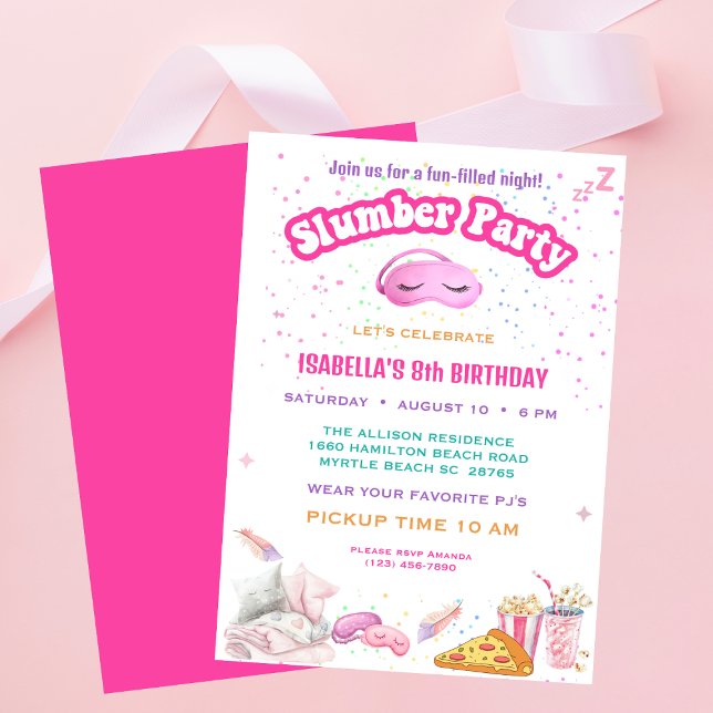 Invitación Chicas PJ Slumber 8Cumpleaños Sleepover Fiesta (Subido por el creador)