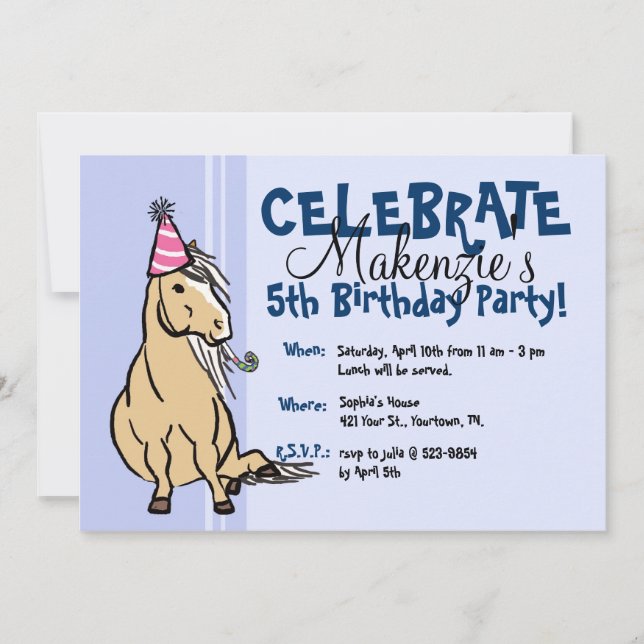 Invitación Chicas Pony Fiesta Azul Cumpleaños (Anverso)