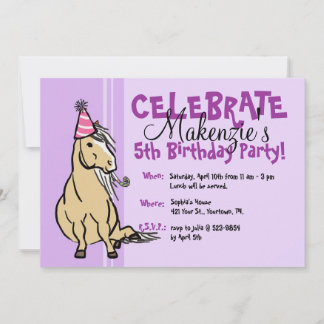 Invitación Chicas Pony Fiesta Púrpura Cumpleaños